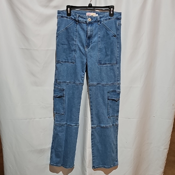 Lilac Sunset Denim - Women's High Rise Blue Cargo Jeans